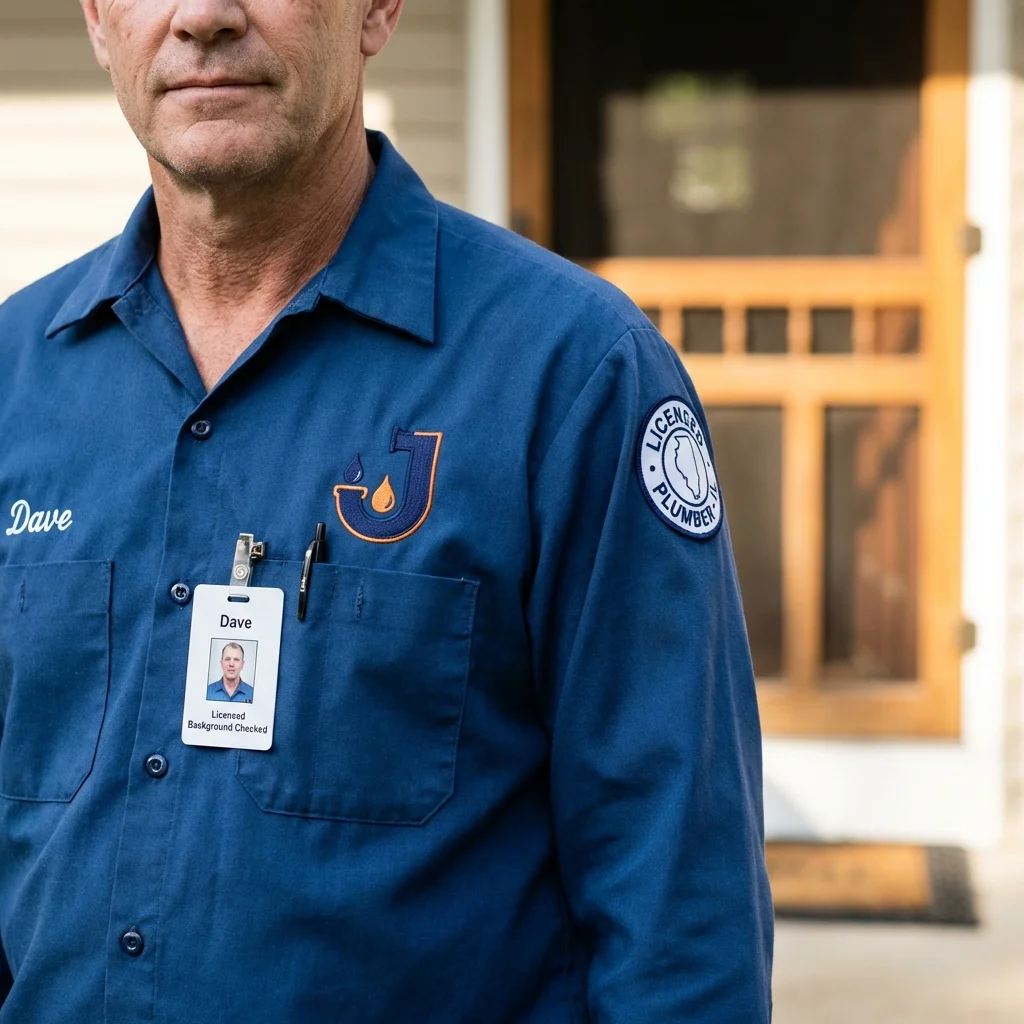 Licensed plumber showing ID badge in Kalona, IA