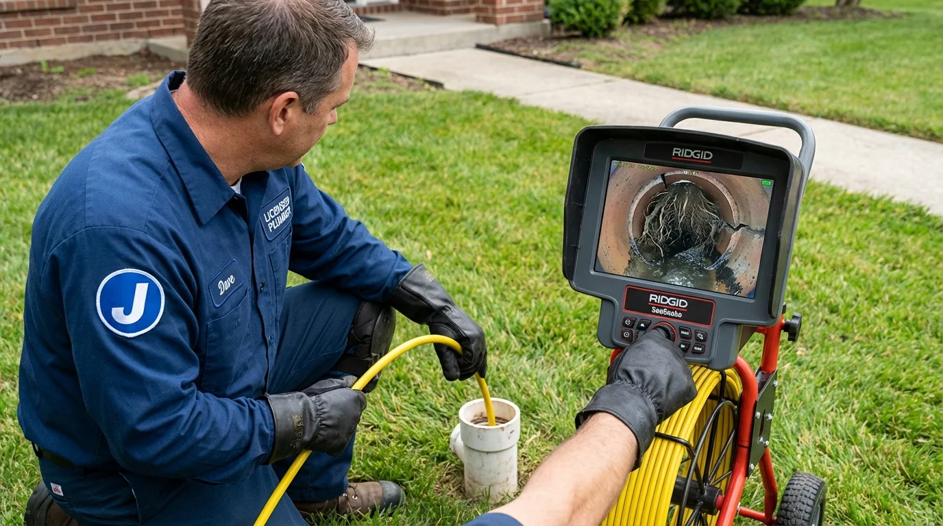 Sewer camera inspection being performed by Johns Plumbing LLC in Kalona